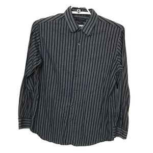 J FERRAR Mens Long Sleeve Size XL Black & Gray Striped Button Down Cotton Shirt